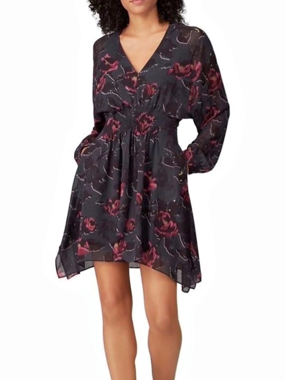 AllSaints Fleur Dress Floral Mini Dress in Black & Pink size S almost new condit